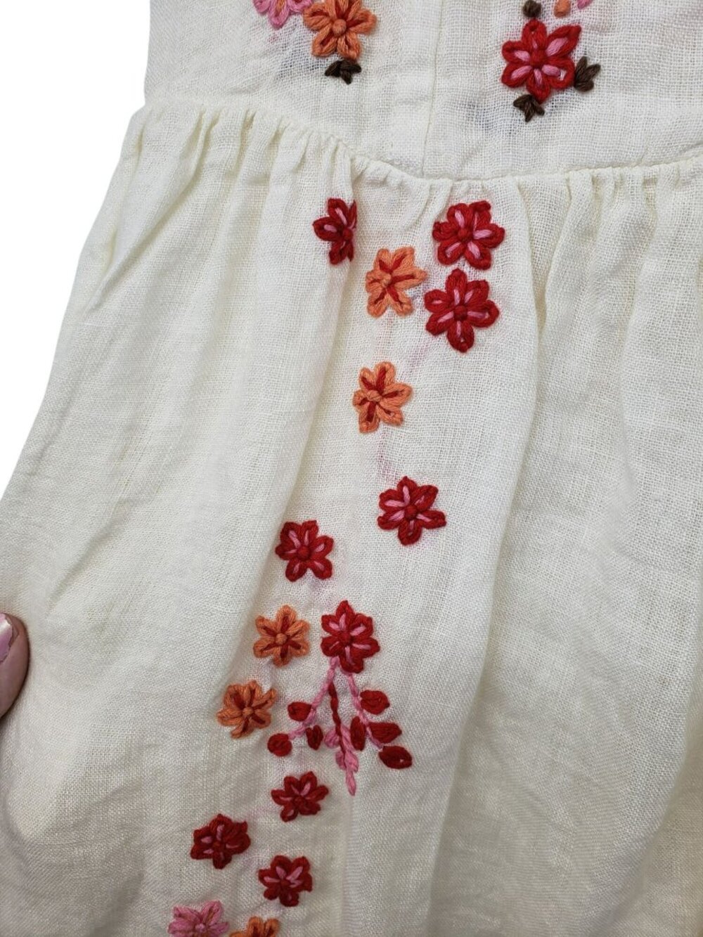 Tach Clothing Raffaella Free People White Pink Linen Floral Embroidered Dress - Picture 9 of 16